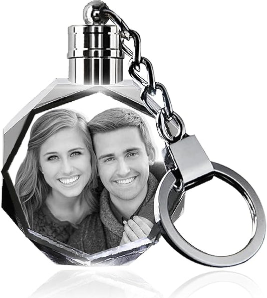 LASER Personalized 3D Keychains with LED Light, Crystal Keychain with Your Own Photo, Great Memorial Gifts