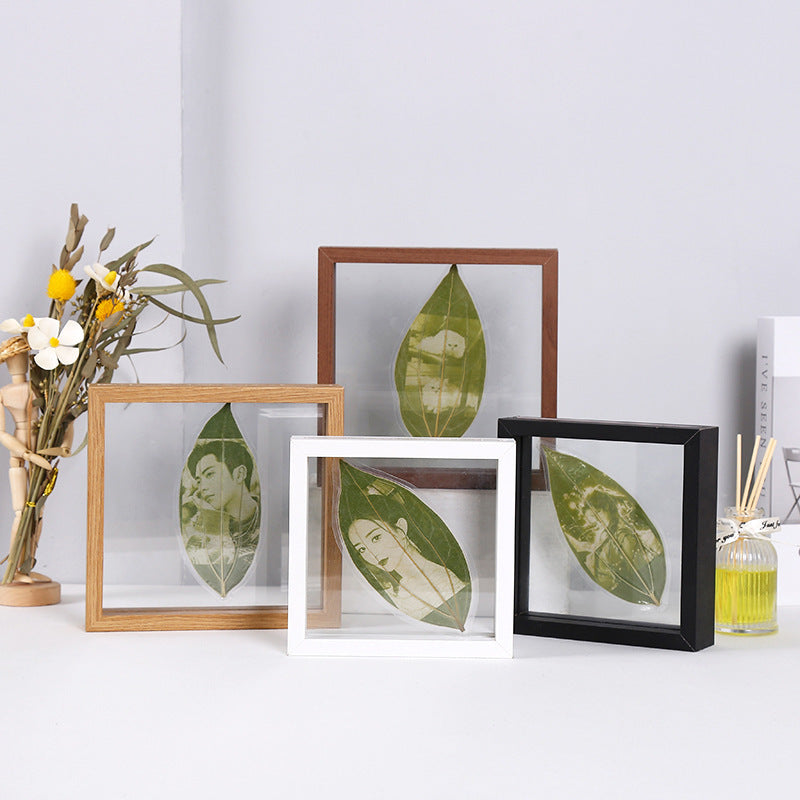 Leaf carved photo frame double-sided glass, portrait calligraphy flower photo frame plant specimen picture frame display stand