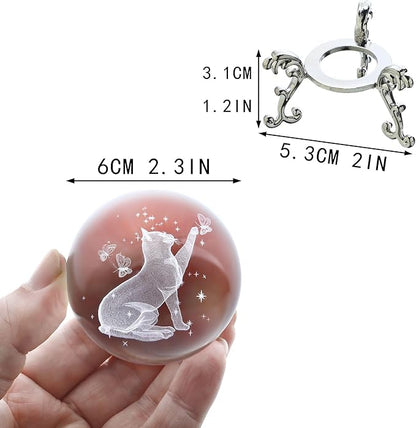 Stand 3D Laser Engraved Decorative Art glass Sphere Glass Ball Paperweight(2.5in,Clear)