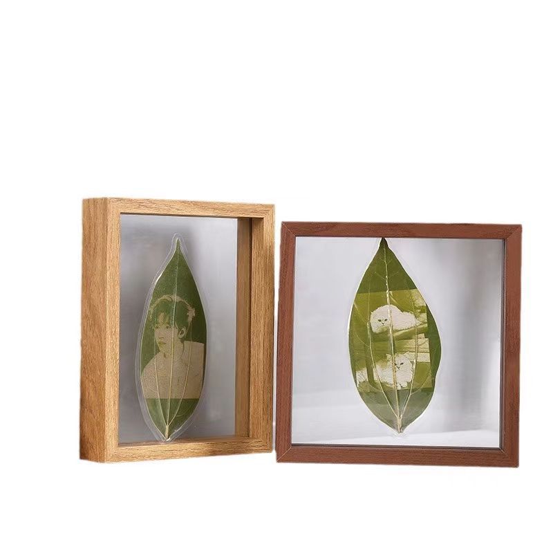 Leaf carved photo frame double-sided glass, portrait calligraphy flower photo frame plant specimen picture frame display stand