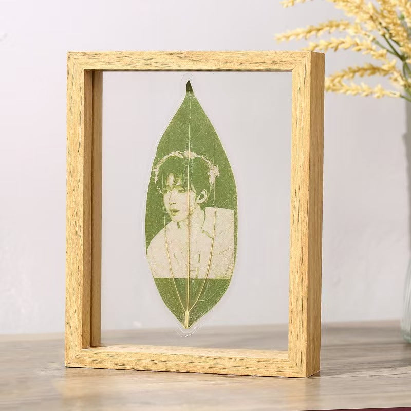 Leaf carved photo frame double-sided glass, portrait calligraphy flower photo frame plant specimen picture frame display stand