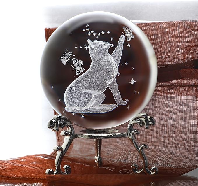 Stand 3D Laser Engraved Decorative Art glass Sphere Glass Ball Paperweight(2.5in,Clear)