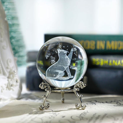 Stand 3D Laser Engraved Decorative Art glass Sphere Glass Ball Paperweight(2.5in,Clear)