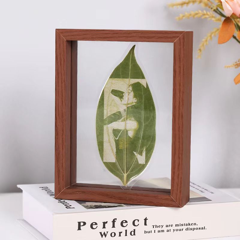 Leaf carved photo frame double-sided glass, portrait calligraphy flower photo frame plant specimen picture frame display stand