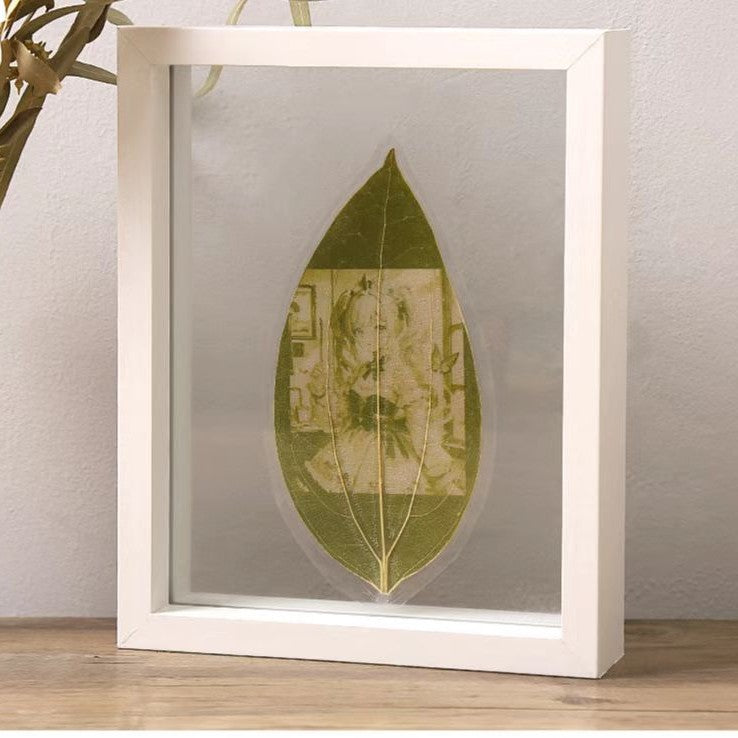 Leaf carved photo frame double-sided glass, portrait calligraphy flower photo frame plant specimen picture frame display stand