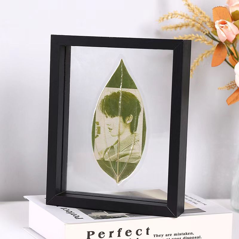 Leaf carved photo frame double-sided glass, portrait calligraphy flower photo frame plant specimen picture frame display stand